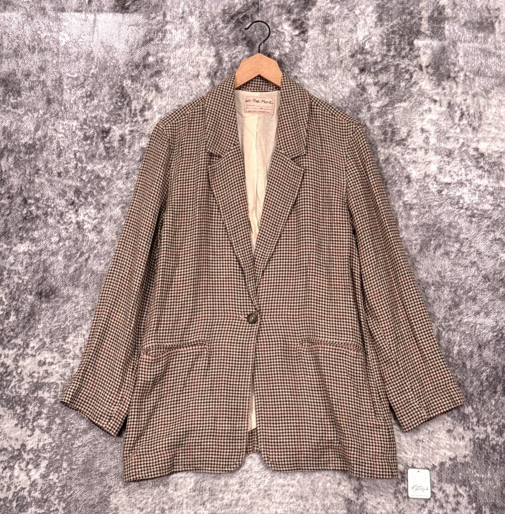 New Free People Beckett Boyfriend Blazer Medium Womens Houndstooth Jacket